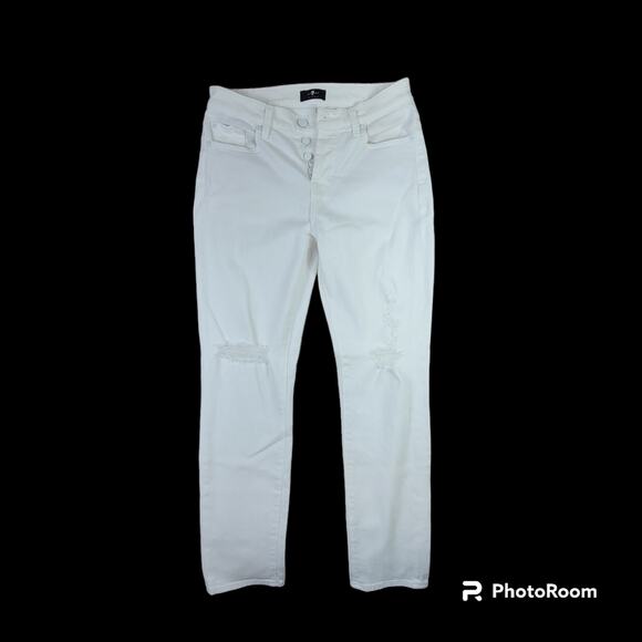 7 For All Mankind Josefina Distressed White Ankle Skinny Jeans SZ 26 - Picture 16 of 16